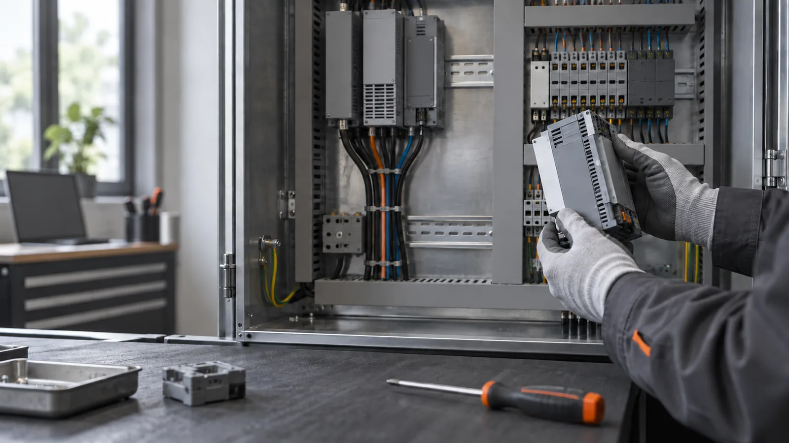 Illustrative electrical cabinet and component connections