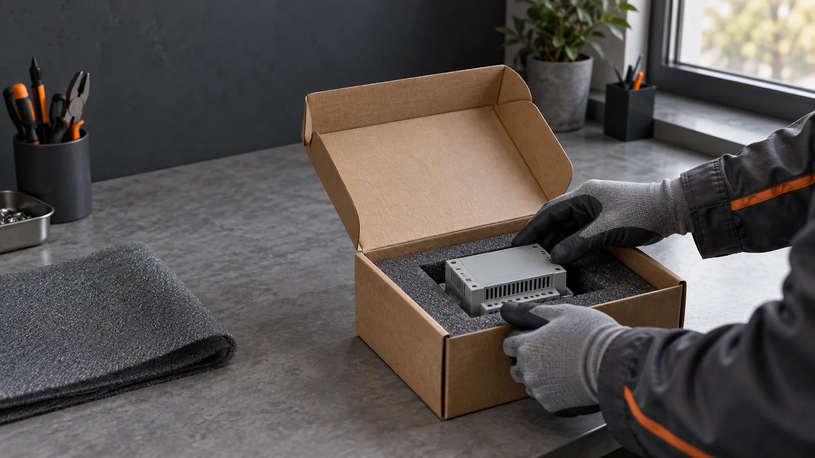 Illustrative protective packing around an electrical component